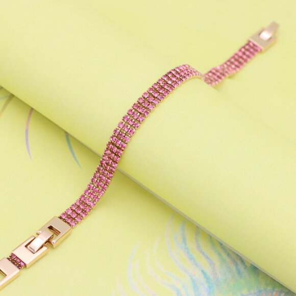 "Rose Gold Bracelet with Pink Crystal Rows, XPBL1012 - Picture 2 of 12